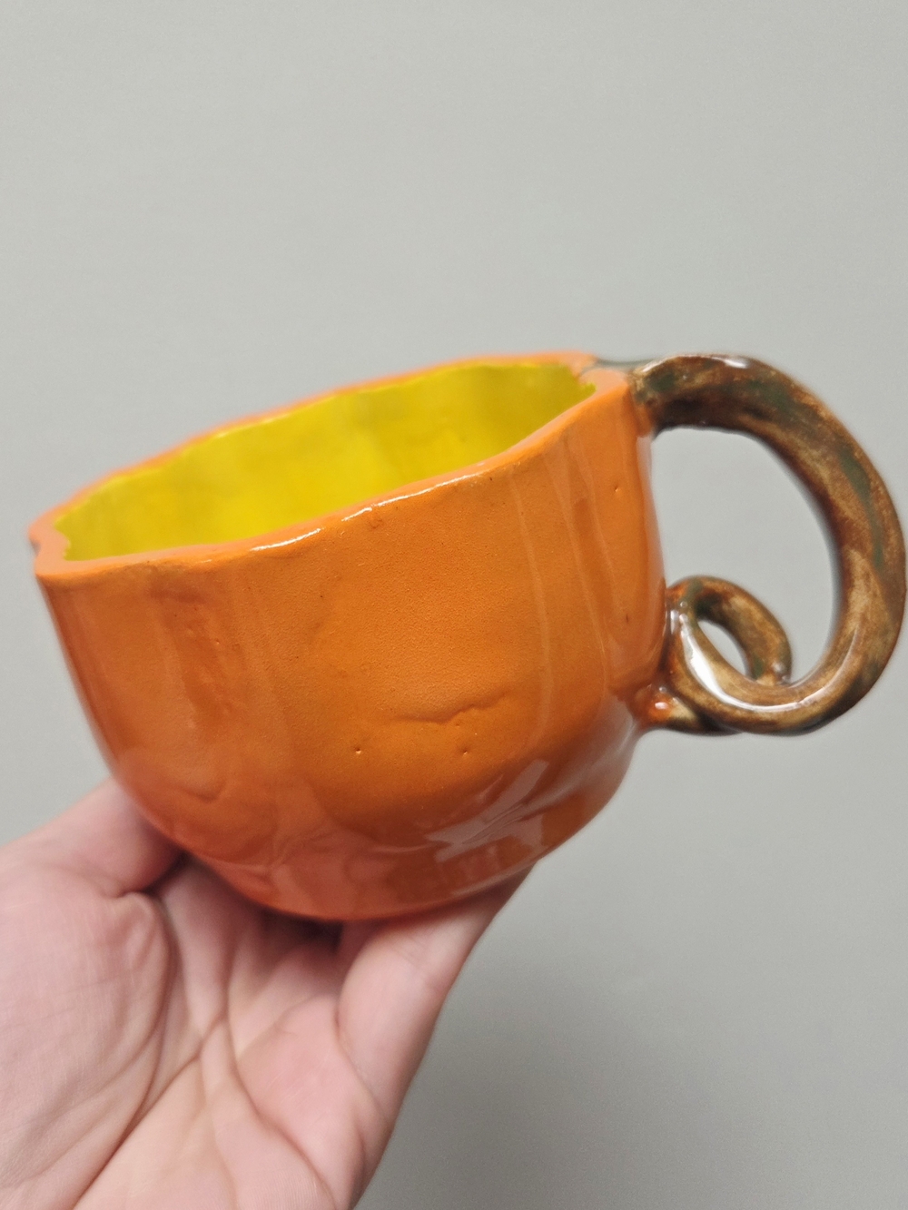 Handcrafted Orange Ceramic Pumpkin Mug